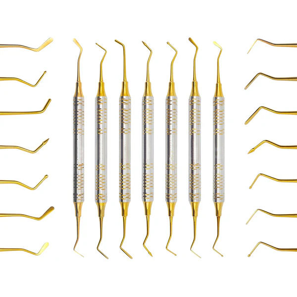 Dental Composite Glass Ionomer Amalgam Filling Instruments Kit (7 Golden Plasma Coated pcs)