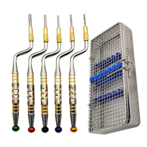 Set of 5 Osteotomes with Adjustable Screw and Concave Tip w/ Cassette